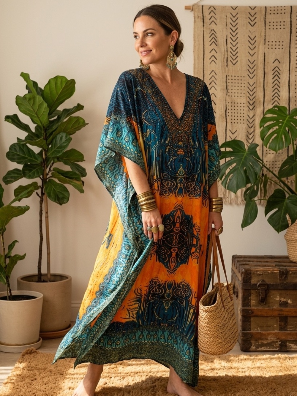 Vintage Shore Drive x Sante Classics Bohemian Psychedelic Kantha Maxi Kaftan